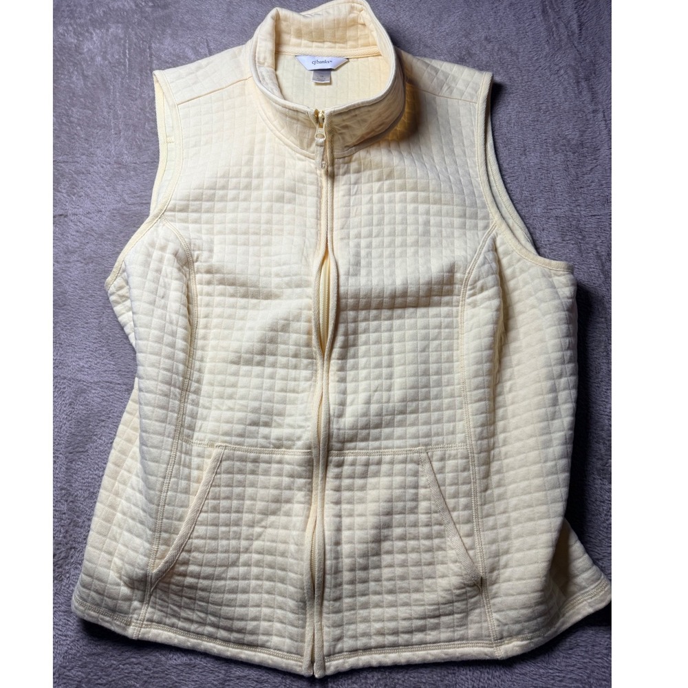 CJ Banks Women 1X Yellow Quilted Full Zip Vest Grandmacore Preppy ButterMom